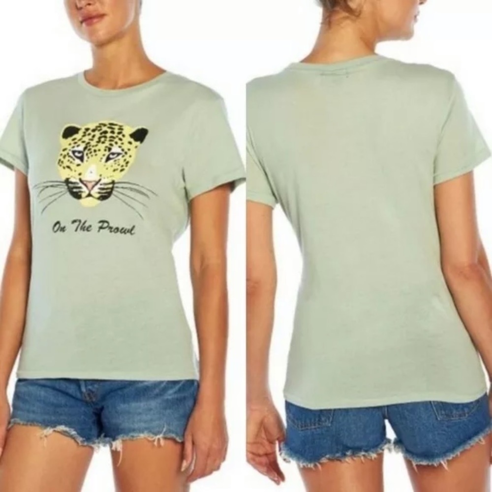 WILDFOX “On The Prowl” Aqua Gray Print Tee XS